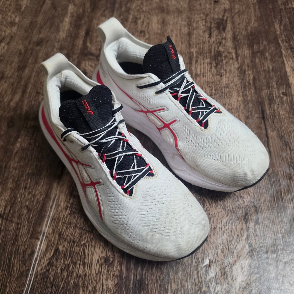 ASICS Gel-Nimbus 25 Running Shoes Women 11 White Red 1012B563 Sneakers